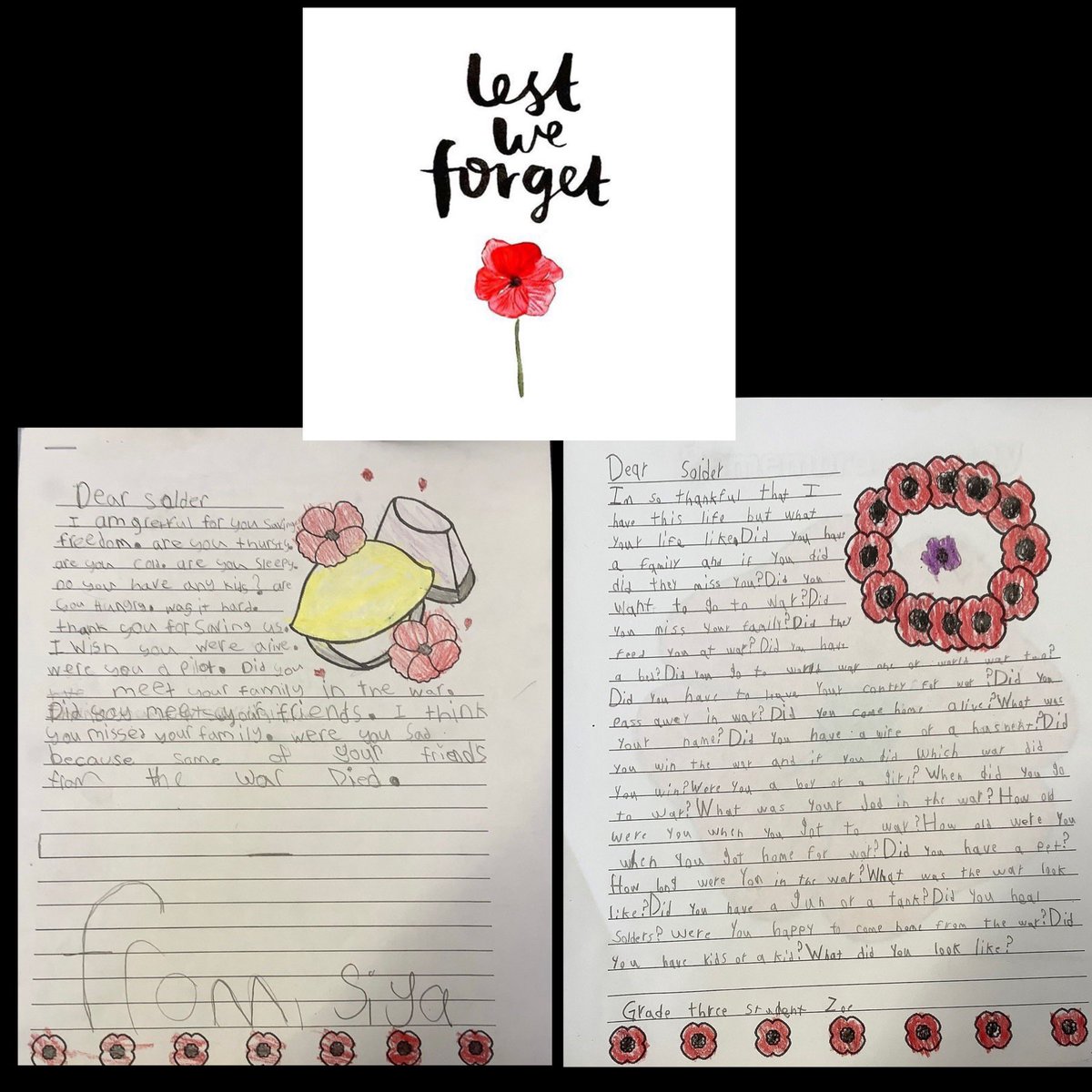 On #RemembranceDay at <a href="/Viscount_HWDSB/">Viscount Montgomery</a> our Grade 3/4 class was focused on writing letters to brave soldiers in the past and present. Students had so many questions for the soldiers. They were very grateful and thankful for all their sacrifices. Lest We Forget 🙏