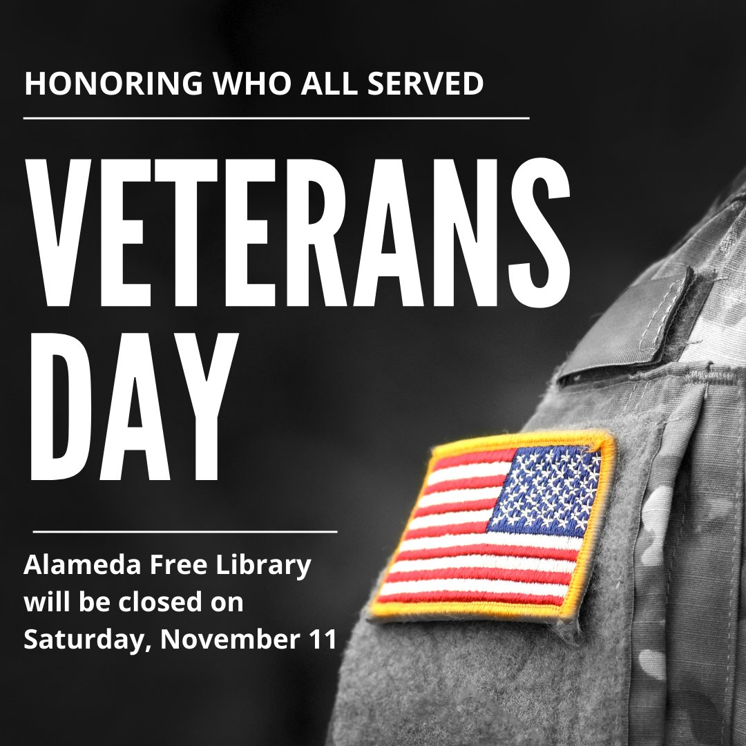 All three Alameda Free Library locations will be closed today. We will reopen as usual on Sunday.