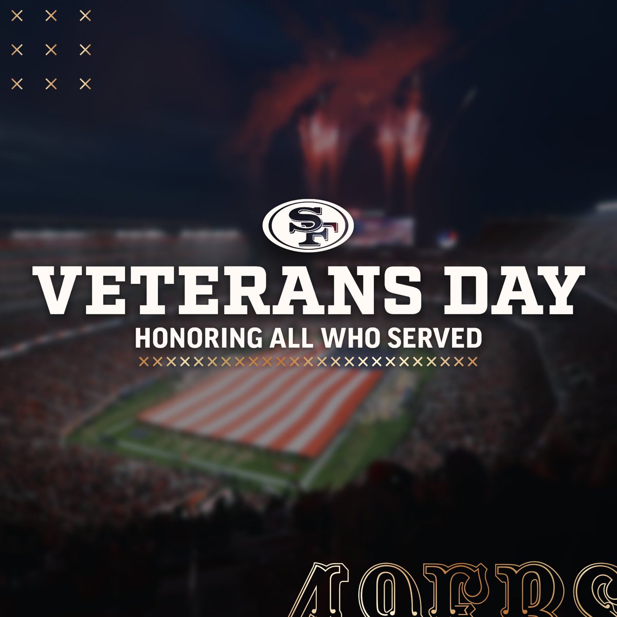 The 49ers thank the heroes among us, our family members, friends, and colleagues for their service to our country. Your courage and sacrifice will never be forgotten. #VeteransDay | #SaluteToService