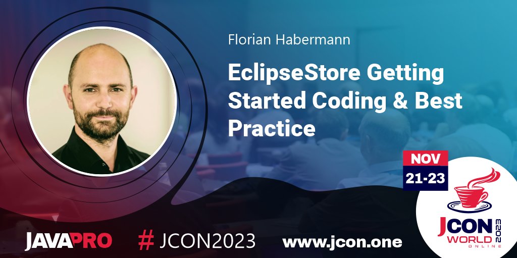 See <a href="/FHHabermann/">Florian Habermann</a> at #JCON2023 WORLD ONLINE  talking about '#EclipseStore Getting Started Coding &amp; Best Practice'

EclipseStore is a fundamentally new persistence #framework for storing complex #Java object graphs, …

Get your free #JUG Ticket: jcon.one