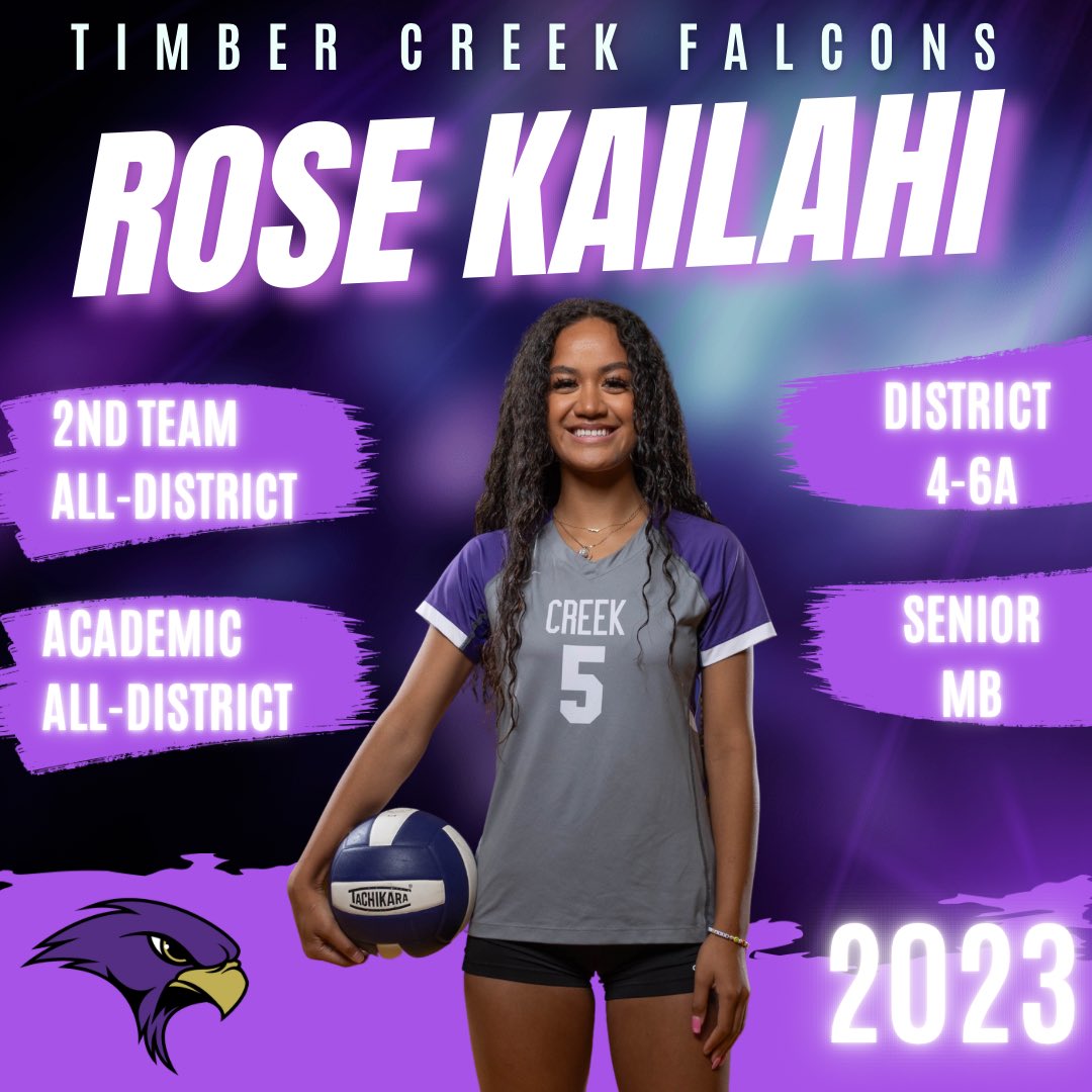 Congratulations to Rose Kailahi for earning District 4-6A 2nd Team and Academic All-District! 

🏐209 kills
🏐107 digs
🏐63 blocks
🏐29 aces
🏐11 assists
<a href="/TimberCreek_HS/">Timber Creek High School</a> <a href="/KISDAthletics/">Keller ISD Athletics</a>