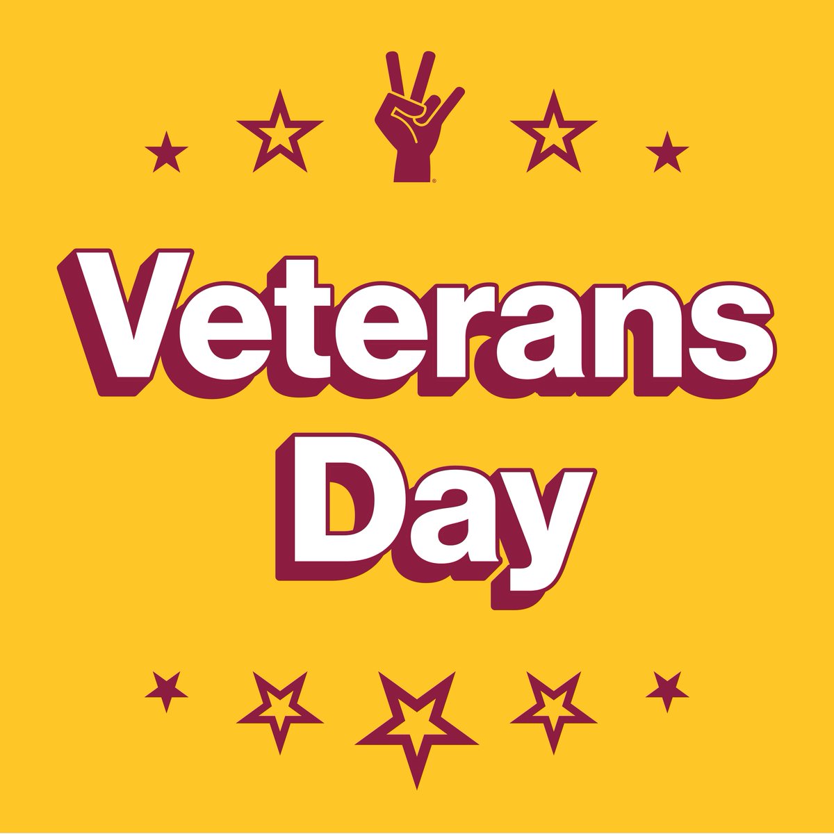 ASU's tweet photo. On this Veterans Day and every day, ASU honors those who have served and their families. Thank you for your service and sacrifice.  🔱 🇺🇸 https://t.co/r5N4Fpp8Rn