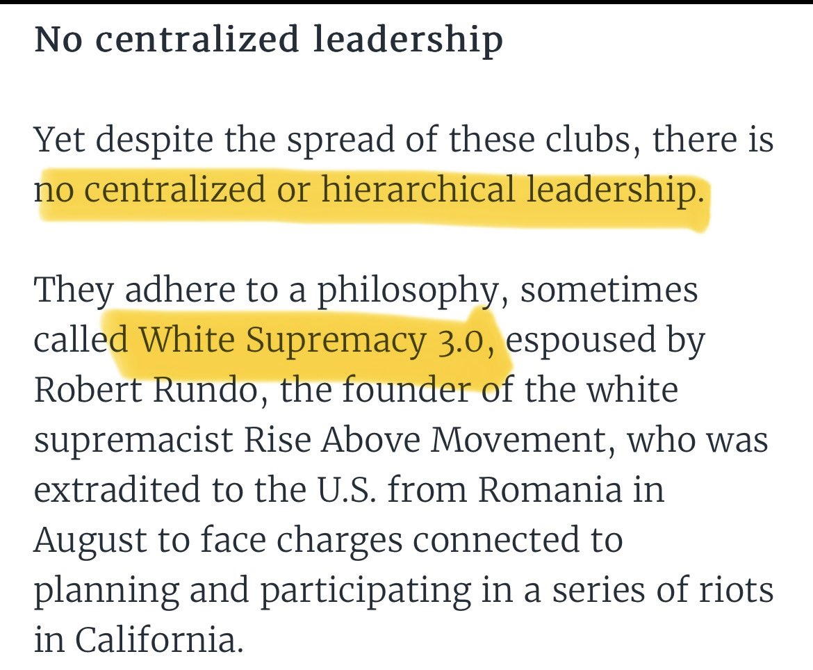 chrisscross's tweet photo. White supremacists are developing more subtle means of social creativity to organize shadow militias without centralized control. 

Developments of this kind will continue to deserve our scrutiny—from a variety of perspectives to save our democracy.

#heterarchy #racialterrorism https://t.co/pgYbzoy6Oz