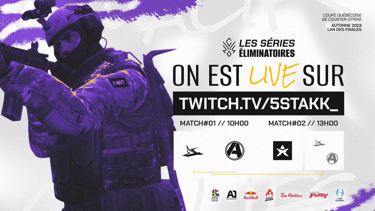C'EST PARTIE POUR LE LAN DES FINALES!

Rejoignez-nous pour voir la finale inférieur des séries éliminatoires de la saison 1 de la CQCS!

📺twitch.tv/5stakk_