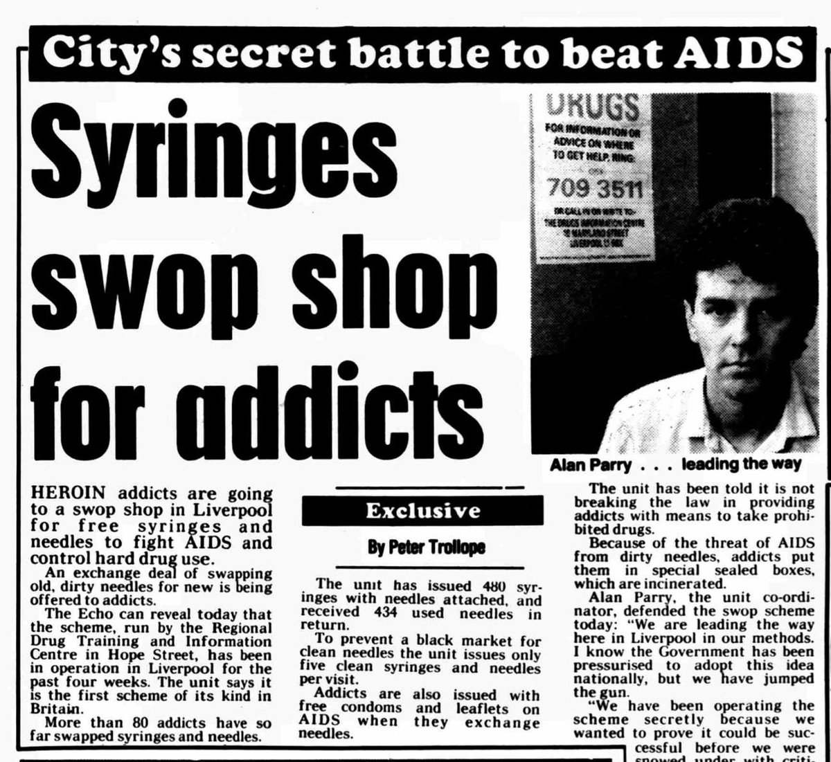 “He said to me, ‘Hey. You know about drugs, don't you?’  And I said, ‘Yeah,’ cause I used to score acid off him in the seventies, in school. He said, ‘Come and work for us.’” This week, how Liverpool’s first needle exchange got their start: buff.ly/49wB9vF