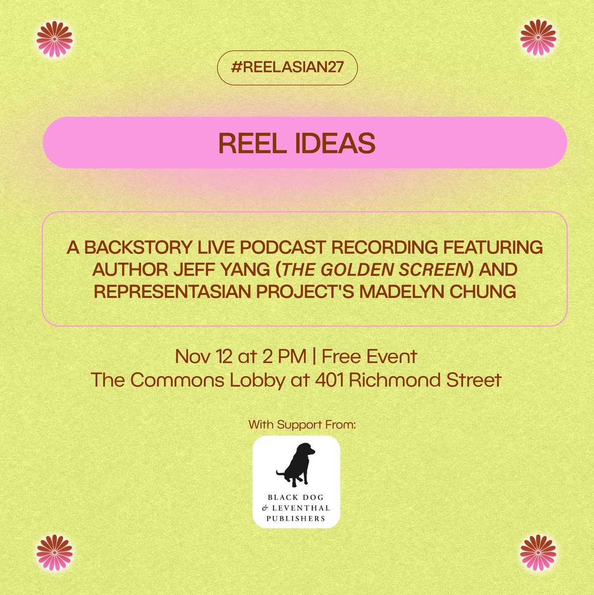 One more stop this east coast swing: Torontonians &amp; @ReelAsian Film Fest attendees, I’ll be at Commons Lobby at 401 Richmond St TOMORROW 2 PM for a free live Backstory podcast recording, speaking with @representasianproject’s <a href="/madelynchung/">Madelyn Chung 鍾舒華✨</a> &amp; signing books after. See you there!