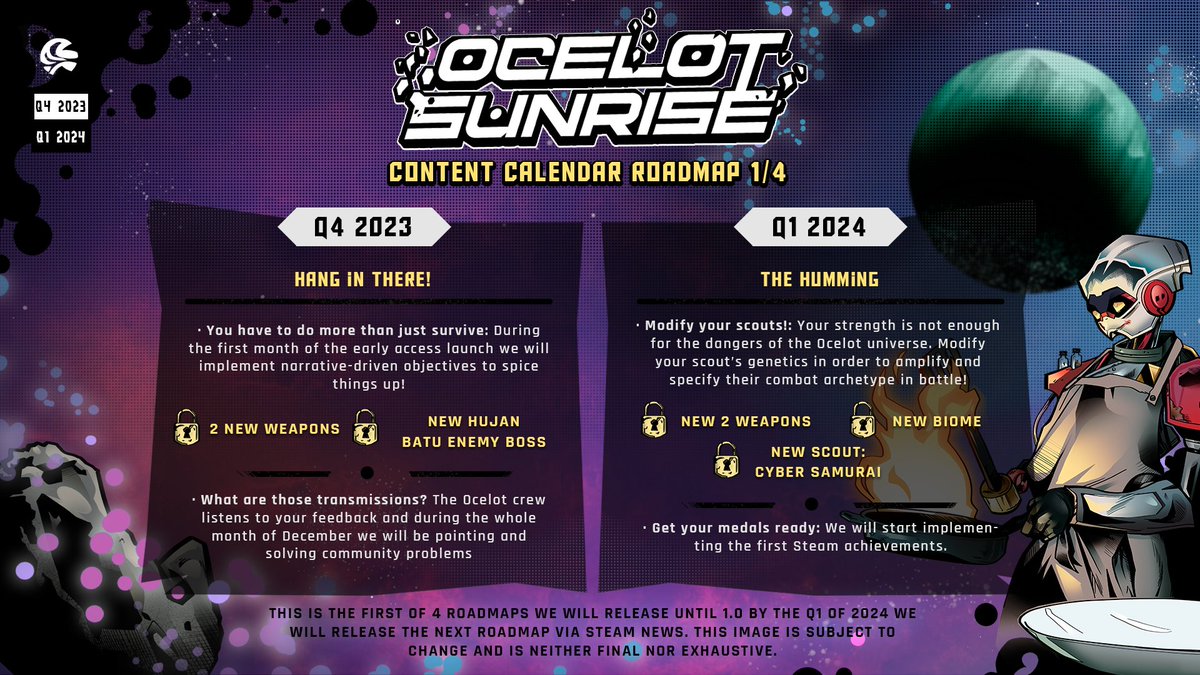 We just released EA, but more is already around the corner.

This is the first roadmap we will release, with more to come as we progress further into our journey towards 1.0!

More planets are on the way, more characters, and of course, more aliens!👽

#indiedev #indiegame #scifi