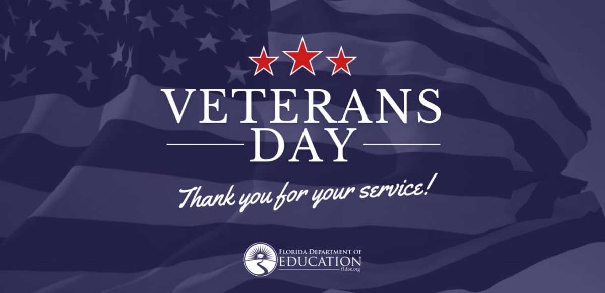 EducationFL's tweet image. Happy Veterans Day to the men and women who have served our country and defended our freedom! We are thankful for your service.