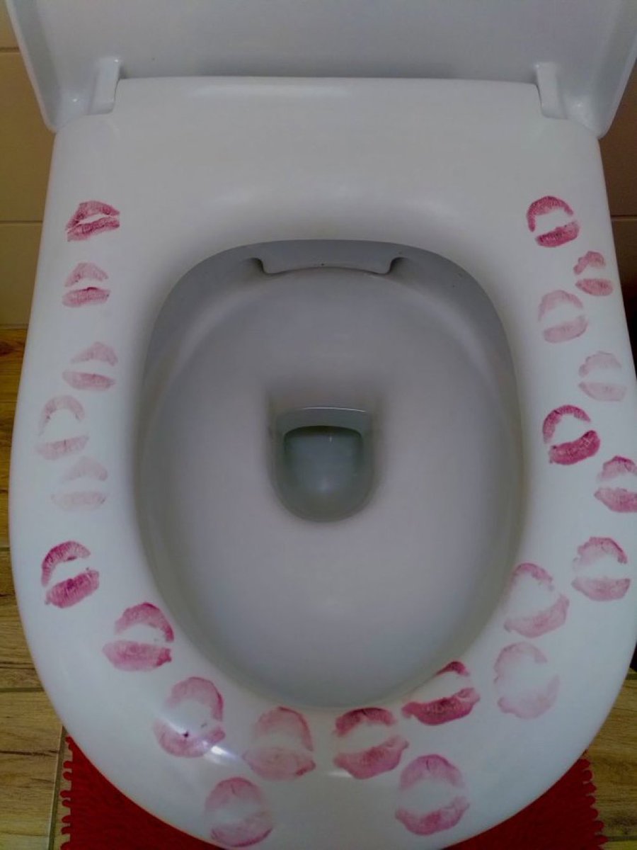 Malditas acosadoras, ni usar el baño puede usar sin que dejen todo marcado de labial.