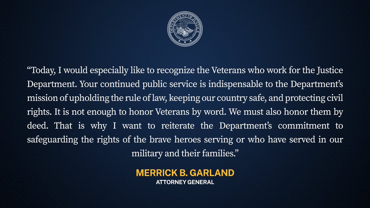 The Department of Justice honors Veterans from all branches of the U.S. military on #VeteransDay2023 for their sacrifice and service to our Nation.