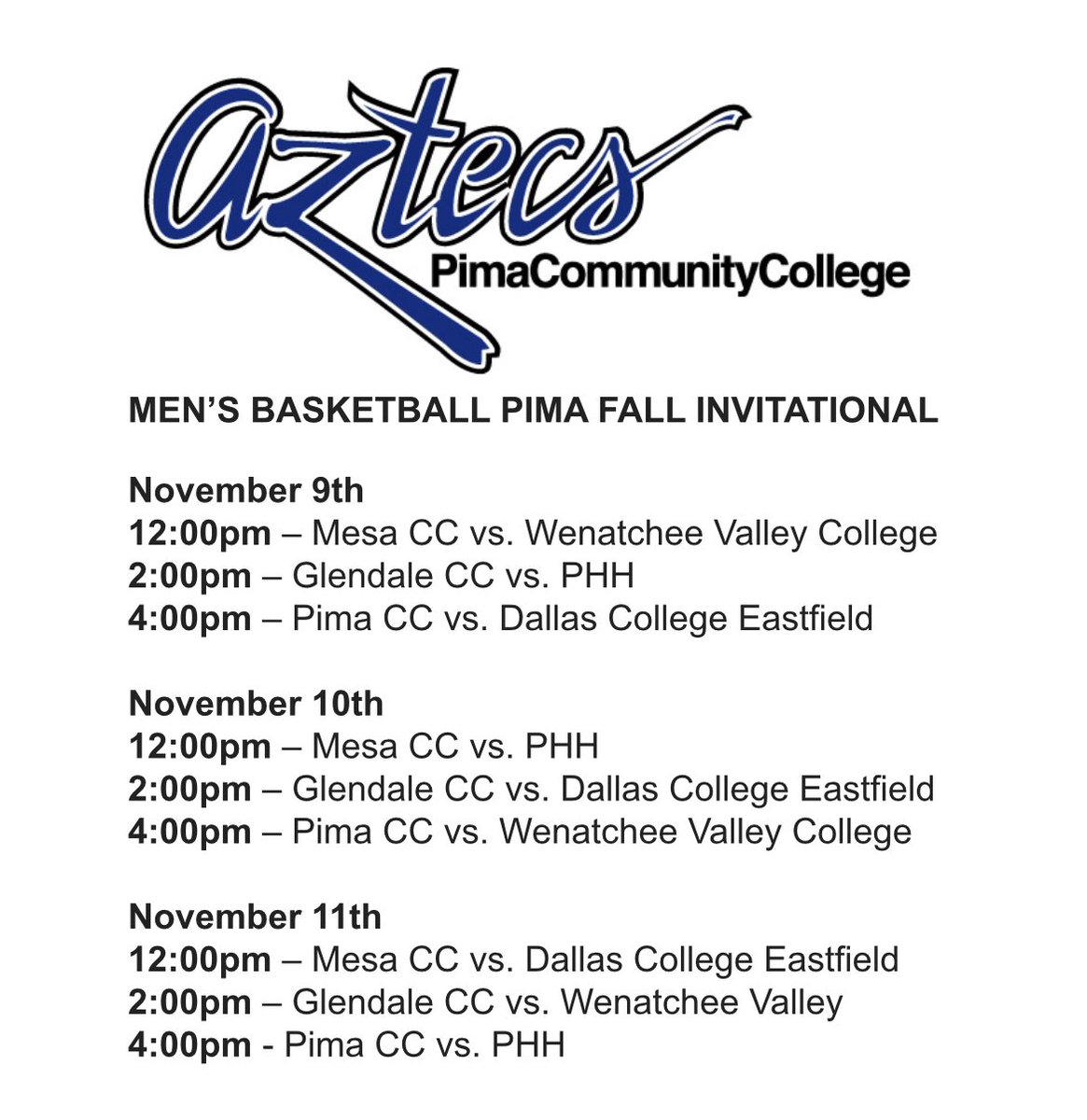 GAMEDAY!!! Aztecs <a href="/PimaMens_bball/">Pima College Men's Basketball</a> closes out play in the Pima Fall Invitational TODAY against PHH Prep at 4:00pm. 

See the live stream:
pimaaztecs.com/blueframe

Cooper Jones/Photo by Stephanie van Latum

#PimaBasketball #AztecTOUGH