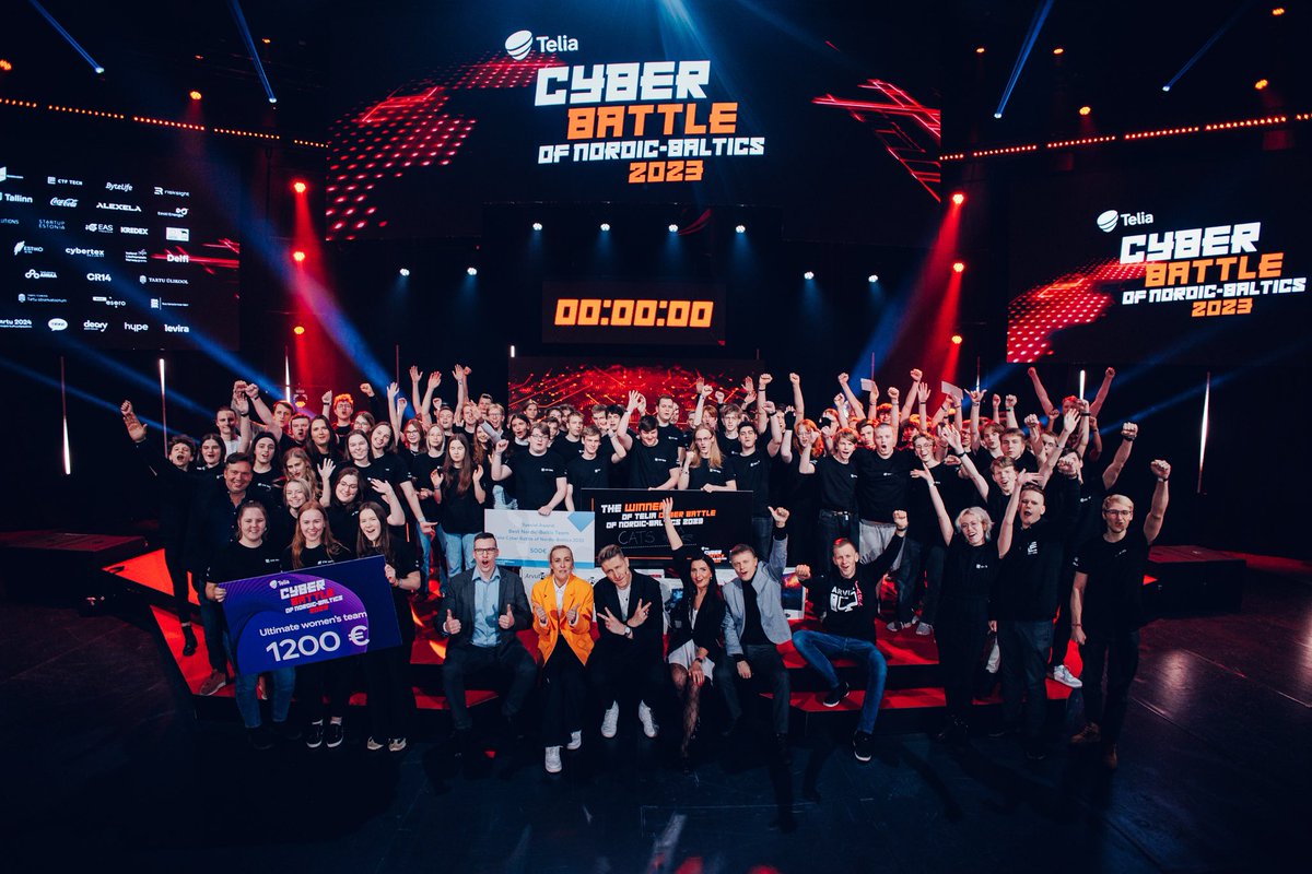 Telia Cyber Battle of Nordic-Baltics 2023, organized this year by CTF Tech in collaboration with Telia and the Nordic Council of Ministers' Estonian Representation was fierce, and here are the top teams by country:
🥇🇮🇸 Cats
🥈🇸🇪 Bumbodosan
🥉🇩🇰 free(vacation)

Congratulations!