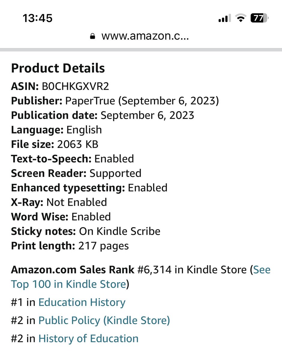 Jeg er alltid skeptisk til Hanne Nabintu Herlands selvpromotering.
Hennes bok er ikke en gang blant Amazons 100 mestselgende bøker, og som bildet viser er den nr 6134 på Kindle Stores toppselgerliste.
Den er dog nummer en i kategorien «Education History», og gratulerer med det.
