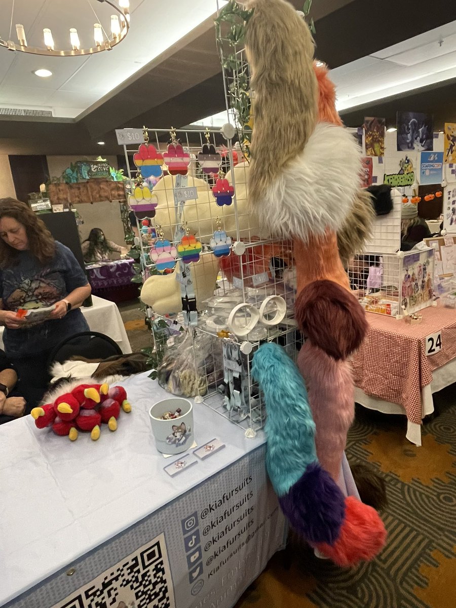 KiaFursuits's tweet image. My first time vending in person at a convention! Make sure to come visit! I have paws and tails for sale (some items in the photo sold on Friday, but lots still available!) Hope to see you there! @HowloweenCanada #howloween2023 #howloween
