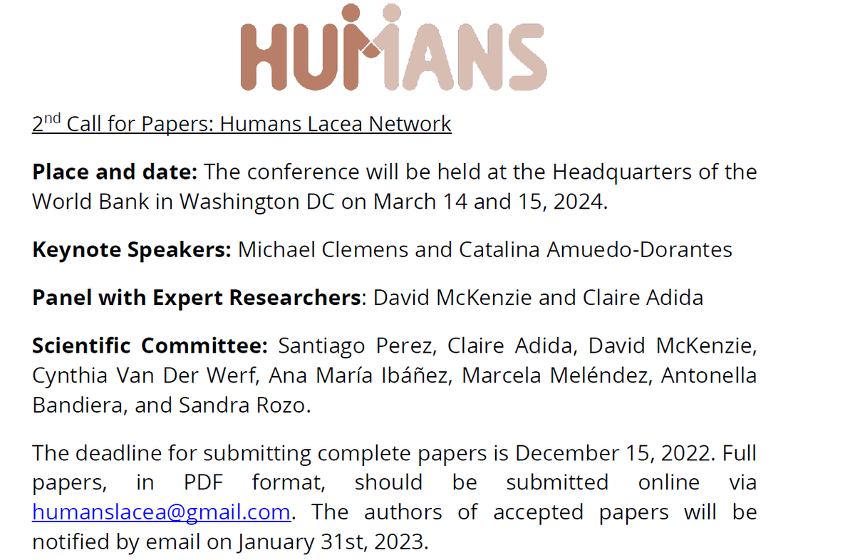 svrozo's tweet photo. Humans 2nd call for papers is open. Send us your BEST research work on migration. Come and meet outstanding keynote speakers and expert researchers.
@m_clem @dmckenzie001 #Catalina_Amuedo @ClaireAdida @SantiagoPerexz9 @anamibanez @MelendezMarcela @antobandiera_ https://t.co/sahIhK1VA6