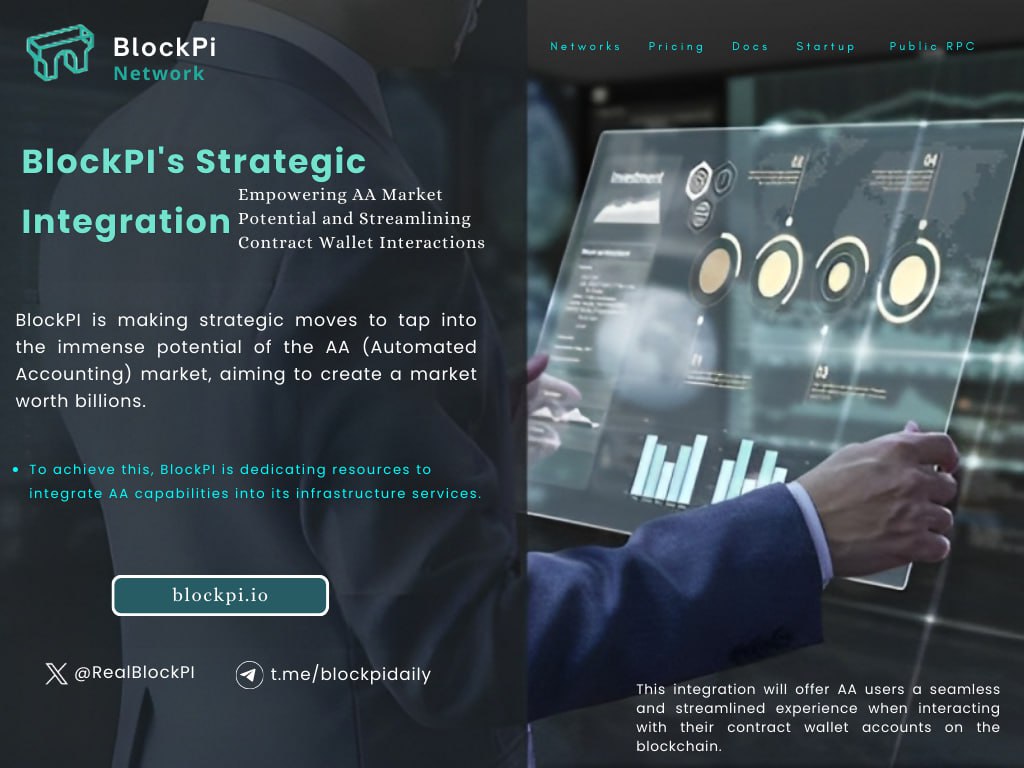 ChiomaChukwura2's tweet image. 🔗 #BlockPI's Strategic Integration;
"Empowering AA Market Potential and Streamlining Contract Wallet Interactions"

💡 #BlockPI is making strategic moves to tap into the immense potential of the AA (Automated Accounting) market, aiming to create a market worth billions.

🔵 To