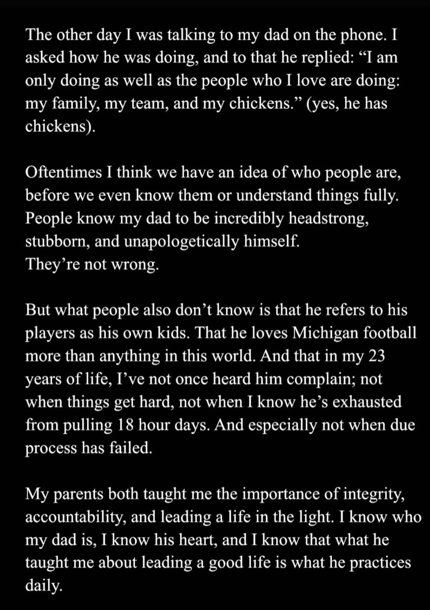 JeannaTrotmanTV's tweet image. Jim Harbaugh’s daughter Grace posted this on her Instagram, describing her dad.