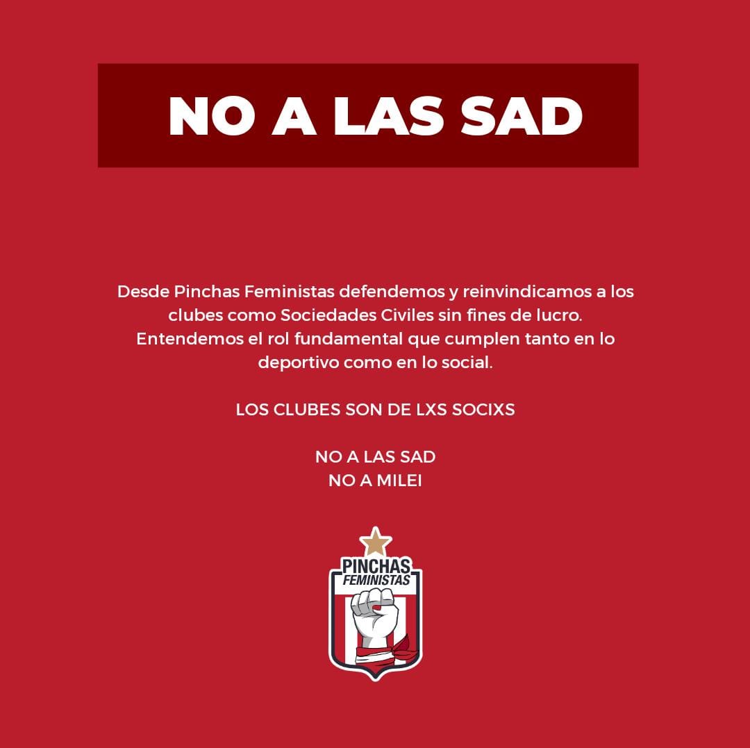pinchasfeminis1's tweet image. Desde Pinchas Feministas le decimos no a las SAD los clubes son y serán siempre de sus socixs
#NoALasSAD 
#NoAMilei