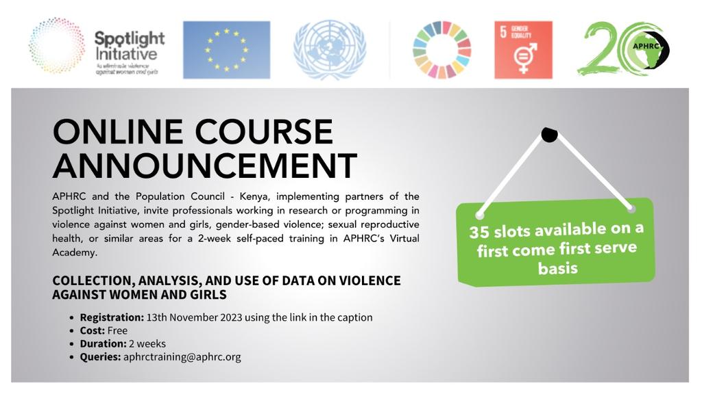 Learning opportunity 🔊🔊🔊 We are looking for people working in research/programming focused on violence against women and girls, gender-based violence sexual reproductive health or similar areas for a 2 week virtual training. Register here: shorturl.at/jklAF