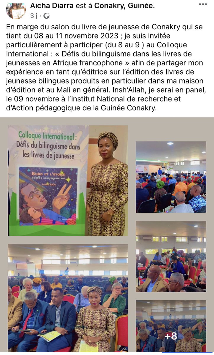 AichaDiarra2's tweet photo. Salon du livre de jeunesse Conakry du 2023 ; je suis invitée particulièrement à participer au Colloque International : «Défis du bilinguisme dans les livres de jeunesses » afin de partager mon expérience en tant qu’éditrice sur l’édition des livres de jeunesse bilingues. https://t.co/Y8q8nUJQJk