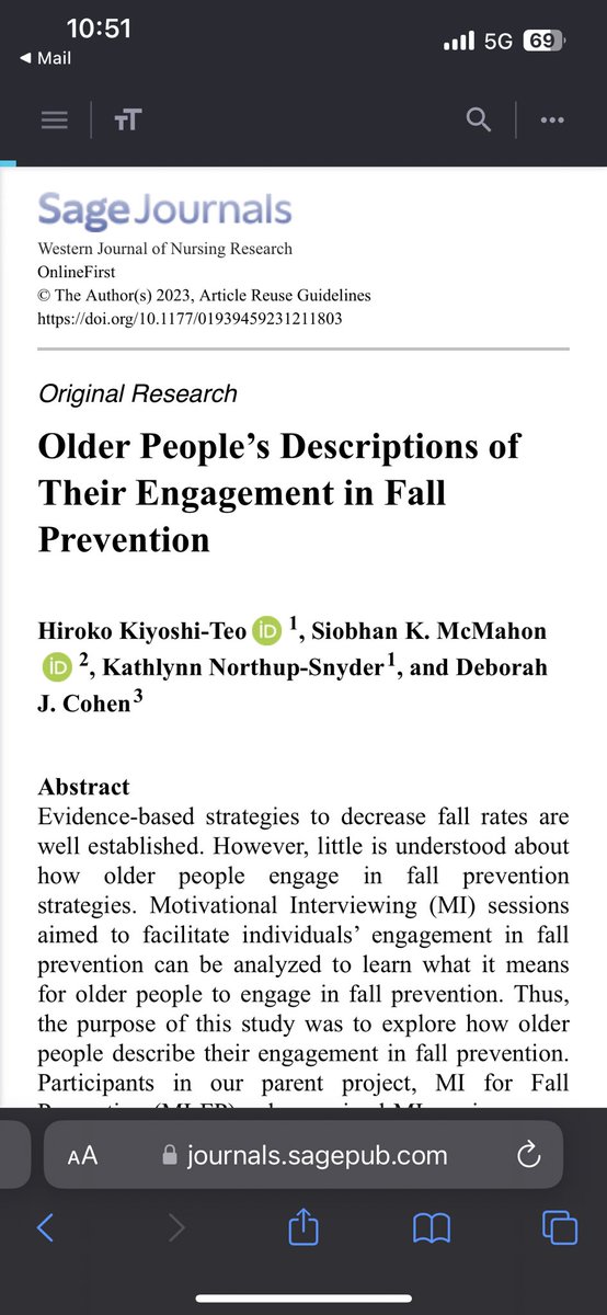 I’m excited to share that our paper was published today just in time for the presentation tomorrow at #gsa. It was such an incredible experience understanding what and how older adults engage in fall prevention!