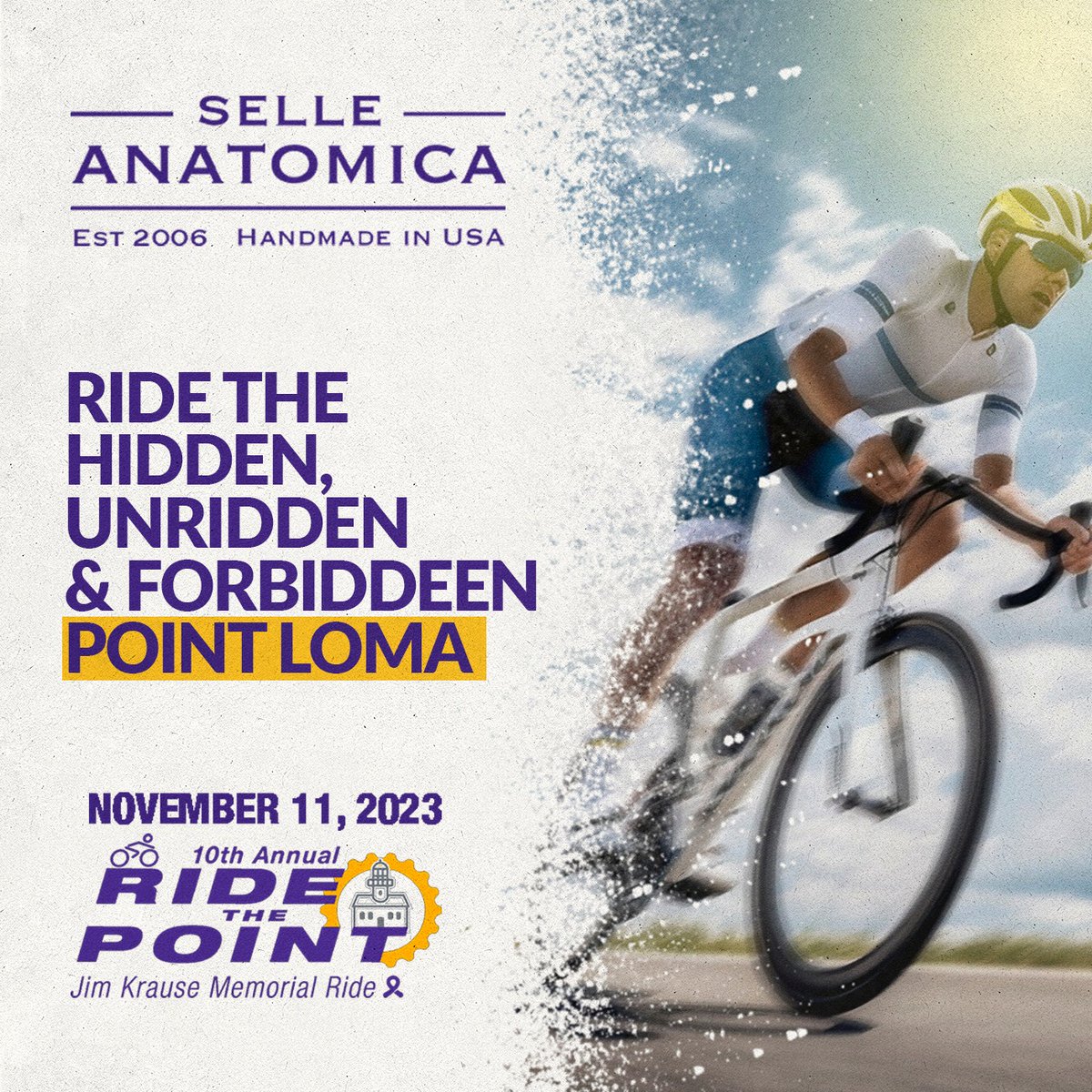 Gear up for the 10th Annual Ride the Point in San Diego! 🚴‍♀️ Join us on Nov 11th and swing by the Selle Anatomica booth for an exclusive saddle sale! 🌟 #RideThePoint #SelleAnatomica #CyclingEvent #SaddleSale #SanDiegoCycling"