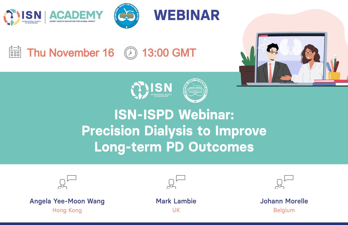 Int. Soc. for Peritoneal Dialysis (@ispd1) on Twitter photo REGISTER NOW for the next joint webinar <a href="/ISNkidneycare/">Int Society of Nephrology</a> - <a href="/ISPD1/">Int. Soc. for Peritoneal Dialysis</a> on "Optimizing Long-term #PeritonealDialysis outcomes".
🗣️ @MarkrLambie & <a href="/JohannMorelle/">Johann Morelle</a>
👥 <a href="/aymwanghkuhk/">Angela Wang</a>
📅 Wednesday, Nov 16
🕐 13h00 GMT
✅ Free registration: buff.ly/46dYxey REGISTER NOW for the next joint webinar <a href="/ISNkidneycare/">Int Society of Nephrology</a> - <a href="/ISPD1/">Int. Soc. for Peritoneal Dialysis</a> on "Optimizing Long-term #PeritonealDialysis outcomes".
🗣️ @MarkrLambie & <a href="/JohannMorelle/">Johann Morelle</a>
👥 <a href="/aymwanghkuhk/">Angela Wang</a>
📅 Wednesday, Nov 16
🕐 13h00 GMT
✅ Free registration: buff.ly/46dYxey