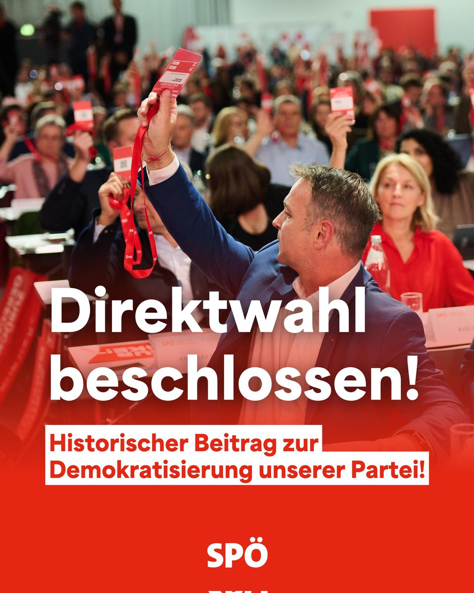 Geschichte geschrieben! Historischer Beitrag zur Demokratisierung unserer Partei! Ich habe immer versprochen: Wir machen die SPÖ zur modernen Mitmach-Partei. Heute haben wir dafür einen Meilenstein gesetzt und die #Direktwahl des Parteivorsitzes beschlossen. Ich bin so stolz. 💪