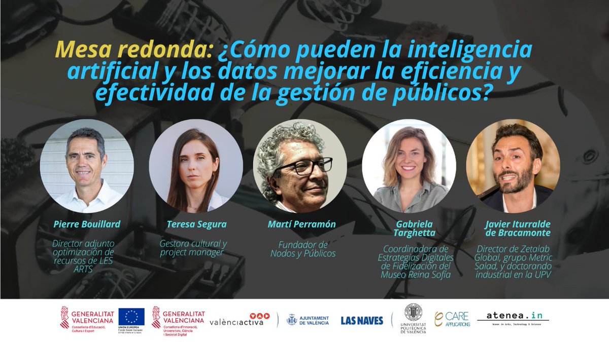 ¡Ya queda menos para Atenea 2023!

JORNADA - TECNOLOGÍA
Tecnologías emergentes (IA, RX y RA) aplicadas a la gestión y consumo cultural
📅 Viernes 24 de noviembre
📍 Sala Polivalent, Las Naves
 
🪑 Modalidad presencial. Entrada gratuita.
🚀 Inscripciones en atenea2023.eventbrite.es