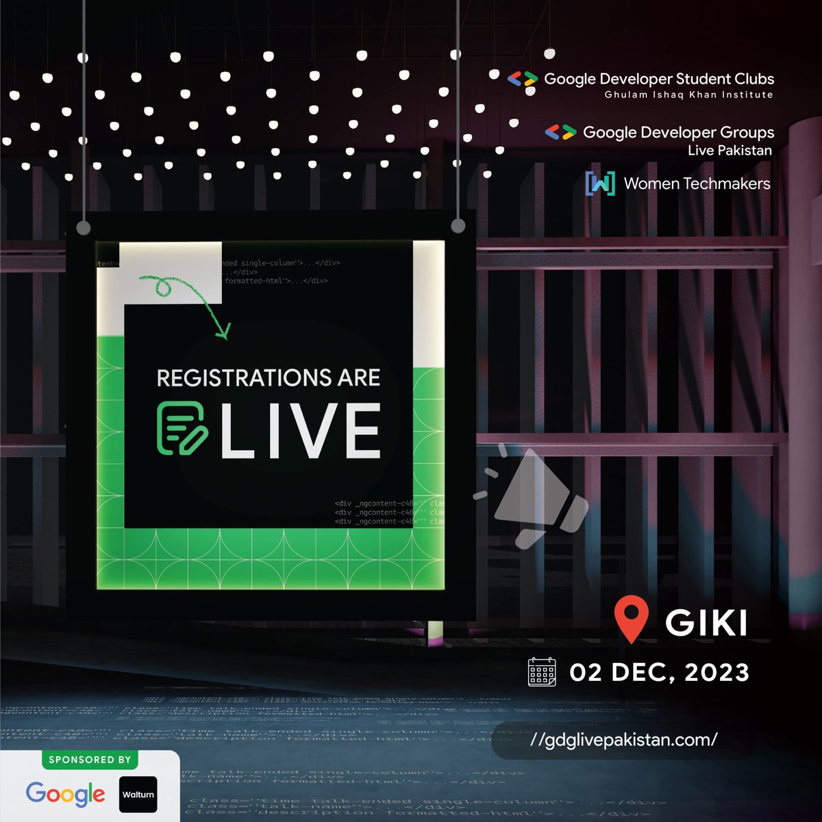 GDGLivePakistan's tweet photo. HEY! DevFest 2023 registration is LIVE!
Mark your calendars
π
2 Dec, 2023
π 09am - 05pm
π GIKI, Swabi
π« Register now https://t.co/S4gpnxrfJg
#gdgLivePakistan #gdscgiki #DevFest #GoogleDevelopers #Google #GDG #WTM
#DevFest2023 #DevFestPakistan #GoogleDevs #WomenTechmakers https://t.co/iJpXo7KQzo