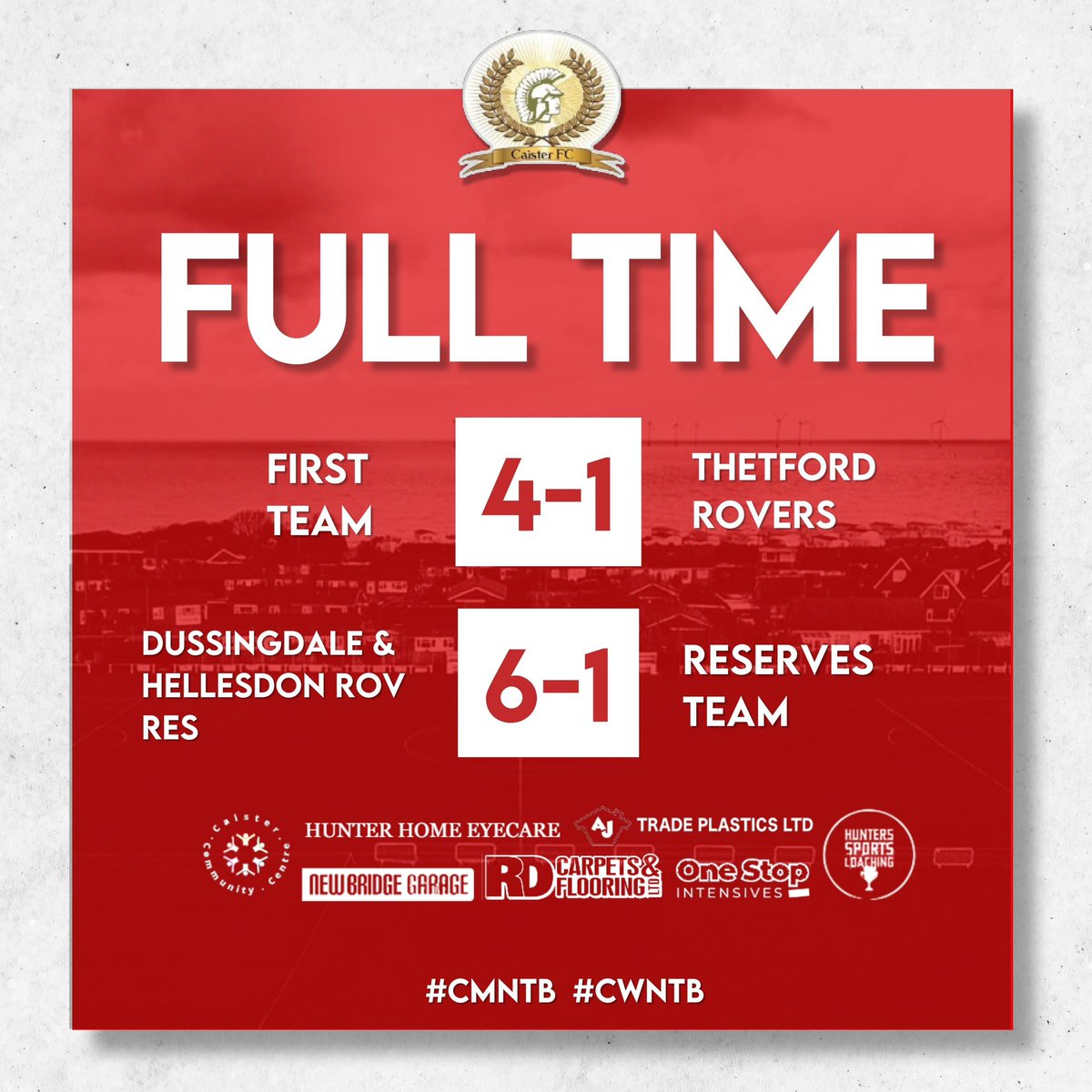 caisterfc1's tweet photo. ⚪️🔴 || FULL TIME RESULTS || 🔴⚪️

First team get off to a great start under new management, goals from Kiam Clark, Henry Barnden and George Barnden x2 

Reserves suffer defeat on the road to a good Dussy Res side.  

#CMNTB || #CWNTB https://t.co/npcefczGNO