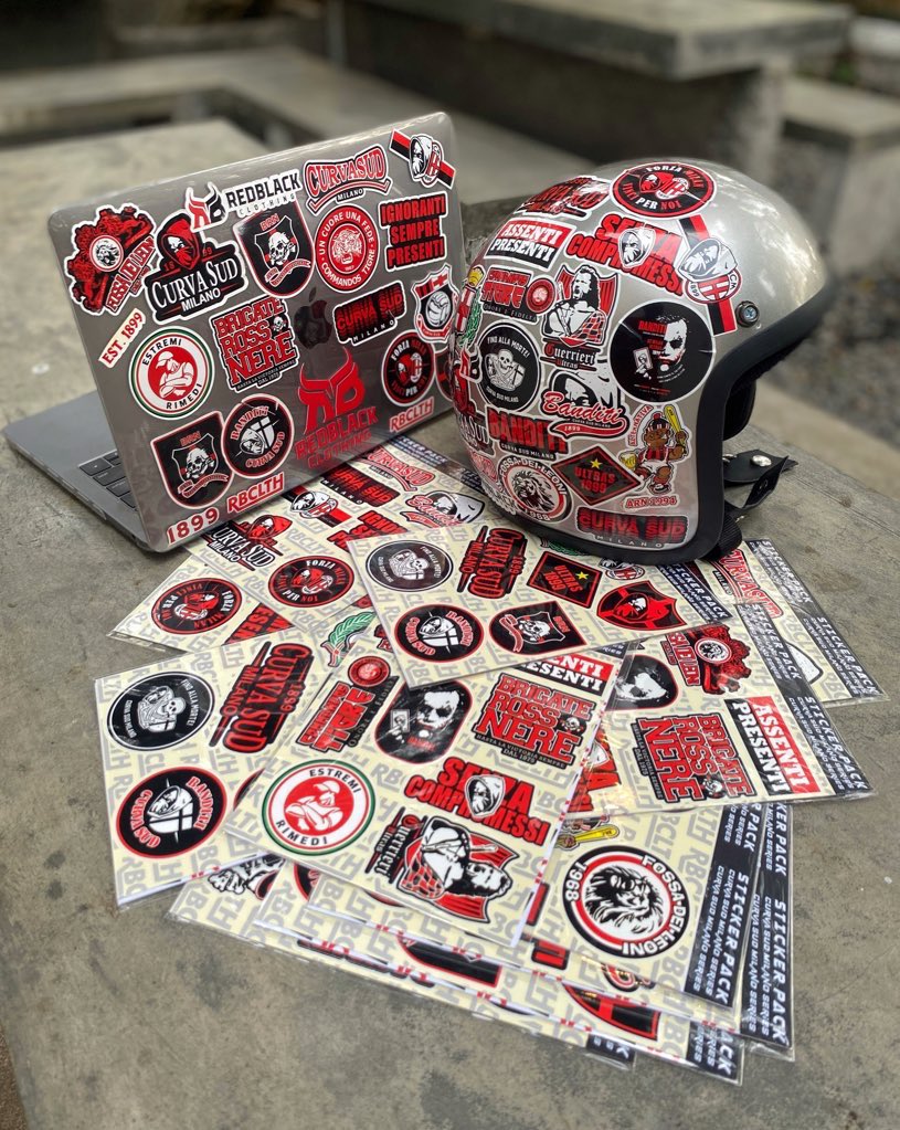 STICKER PACK - Curva Sud Milano Series
.
Open PO &amp; Transfer
.____17/11/2023
.IDR 15K/pack (1pack = 7-8 sticker)
.Vinyl + Laminasi Glossy + HalfCut 
.
.WA : 0813-4344-2066
IG : rbclth
.
.
#acmilan #124thMilan #124passion #sempremilan  
#redblackclothing #rbclth