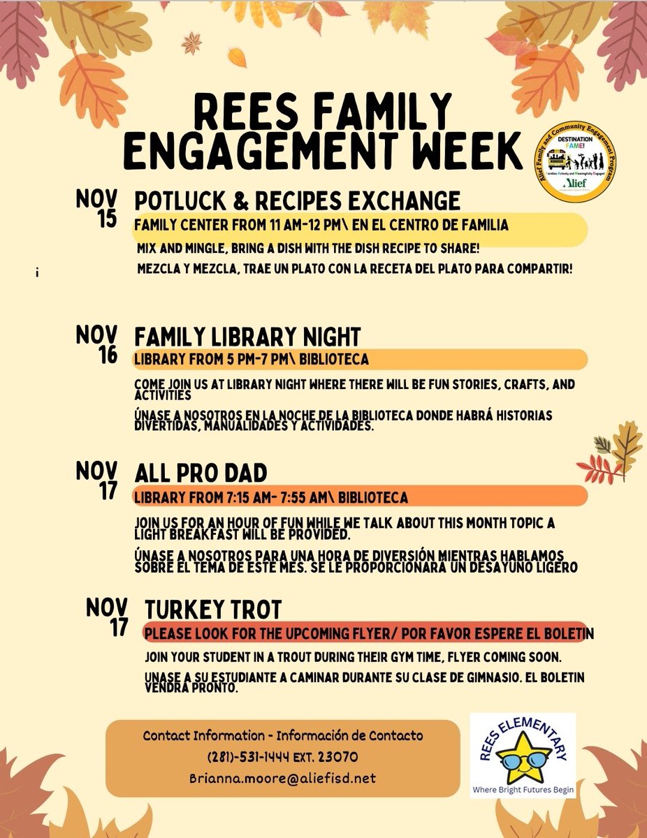 Rees Elementary (Performing & Visual Arts Academy) (@reesstars) on Twitter photo Join us next week for Family Engagement Week! Join us next week for Family Engagement Week!