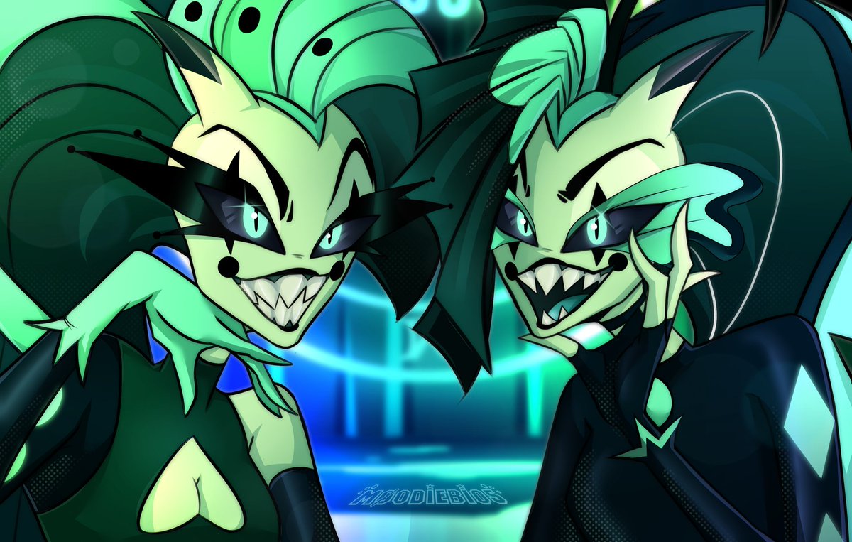 𝐺𝑙𝑖𝑡𝑧 & 𝐺𝑙𝑎𝑚 ∘˙˚⊹💚💙🩵 #HelluvaBoss #HelluvaBossFanart