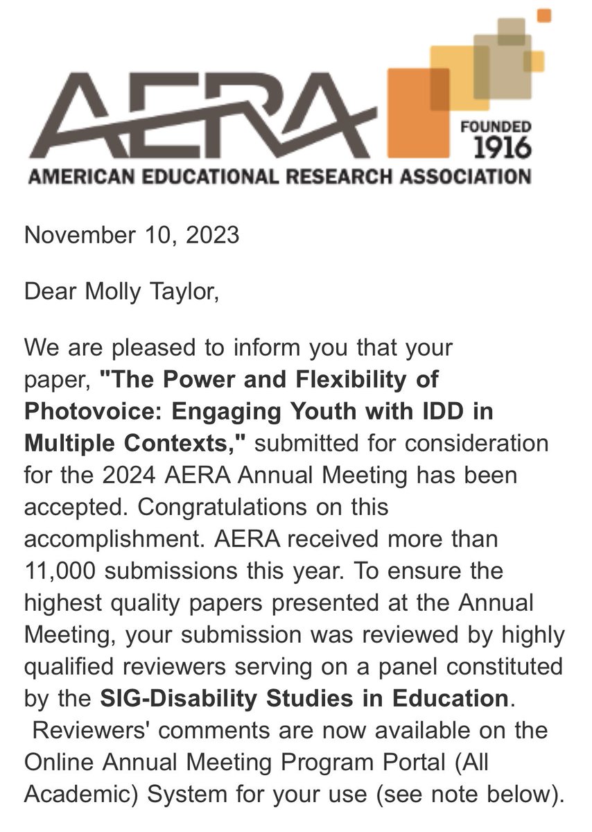 So excited to present our work on engaging youth with IDD in research through photovoice! I feel so grateful for the high school students and teachers that partnered with @ProjectPEACE_VA and shared their voices with us. See you all in Philly! @AERA_EdResearch