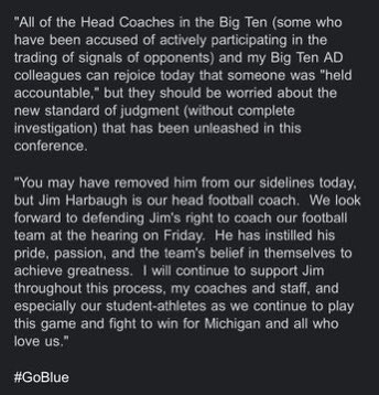 BarstoolUofM's tweet image. Statement from Michigan AD Warde Manuel.. love to see the Michigan administration and community back our guy @CoachJim4UM