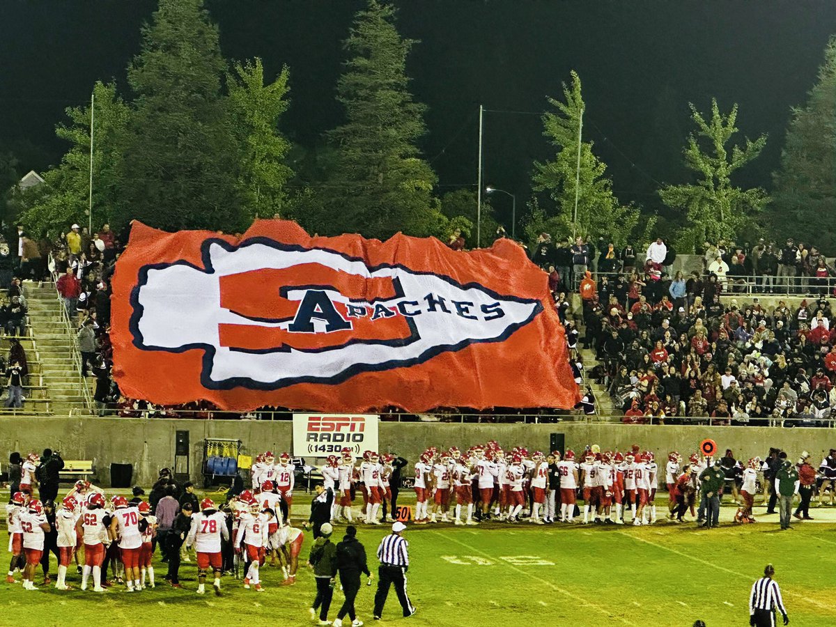 thesangerscene's tweet image. SHS Apache fans showed up at playoff game vs Clovis East. #ApachePride