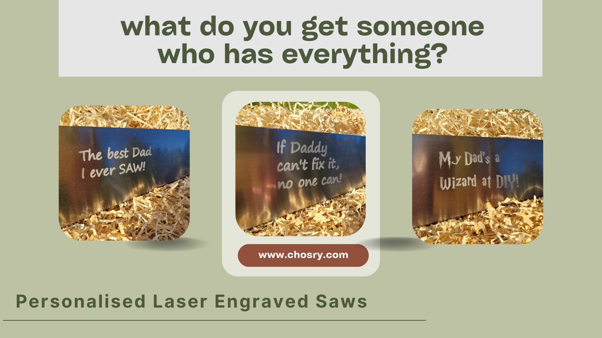 A Personalised Laser Engraved Saw (Irwin Jack 500) is the perfect gift for any keen DIYer or tradesperson.

Choose your own text to engrave or select from one of our suggestions.

Find out more at:
chosry.com/shop/ols/produ…