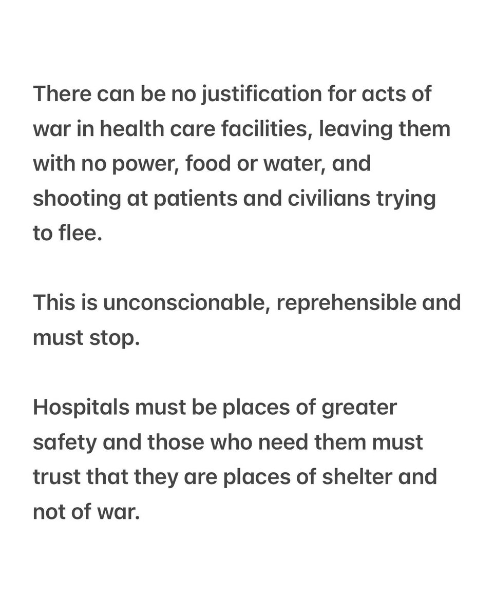 Hospitals must be places of greater safety, not of war.

#Gaza