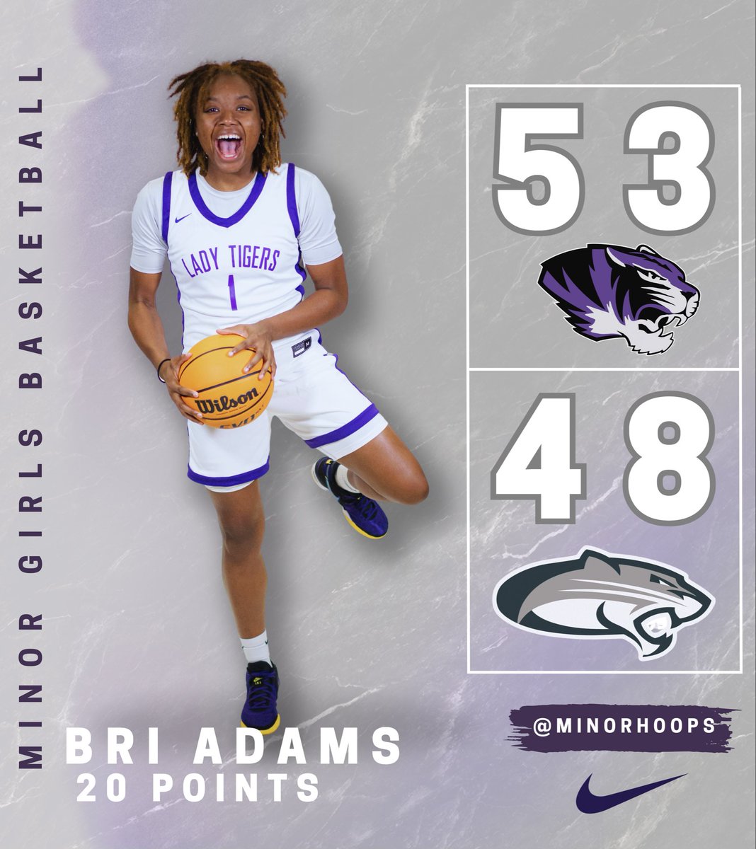 Bri Adams….. Looking for her next home. 
20 pts
10 rebounds
3 assists
2 steals
Check Out these Tigers…. Minor Strong