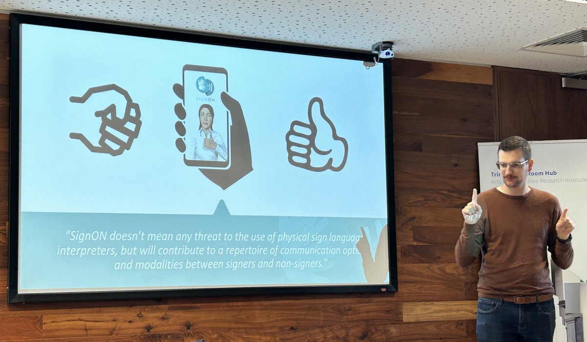 leesonl's tweet image. What a wonderful day we’ve had at the @TLRHub with @SignONEU colleagues including Davy &amp;amp; Frankie from @EUD_Brussels &amp;amp; Aoife from @AdaptCentre for our final public round table on Sign Language Machine Translation, presenting what we’ve done &amp;amp; taking community views.