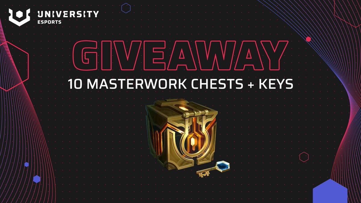 🎁 LOL GIVEAWAY 🎁 Thanks to our amazing partner @RSAAOfficial, we're celebrating the end of fall with 10 Masterwork Chest + Key sets to give away! 🔑 RULES: 1️⃣ Follow @UniEsportsNA 2️⃣ Like + RT this post Bonus Entry: Tag a friend below! 10 winners will be chosen on 11/20!