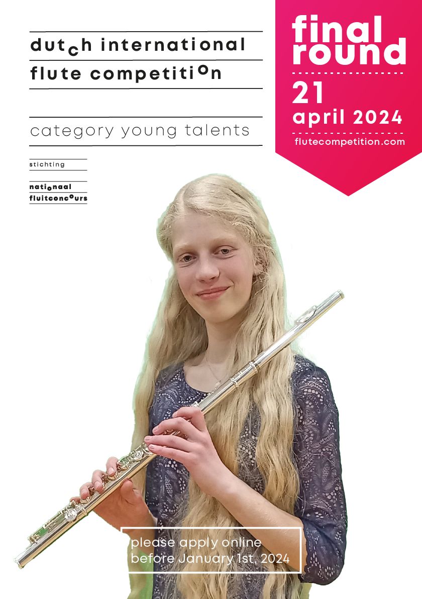 We present to you our new flyer of the Dutch International Flute Competitions in 2024 (for students, young talents and new: traverso students).  
Check out all information at flutecompetition.com 
#flute #flutecompetiton #talent #students #traverso #musician #classicalmusic
