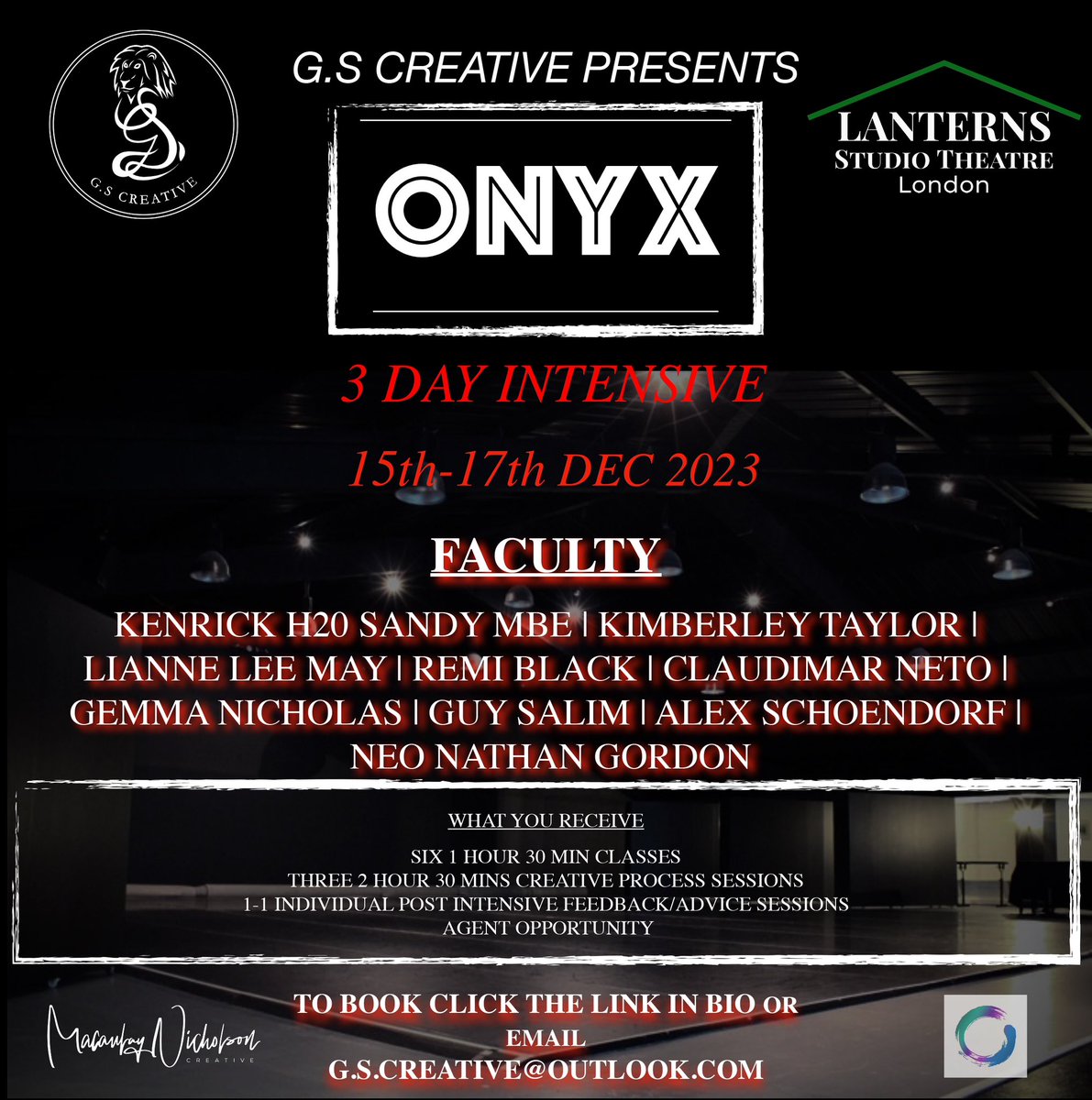 G_S_CREATIVE's tweet photo. G.S Creative presents • ONYX •

A 3-Day Dance Intensive providing you with an opportunity to train with the UK Industry’s finest all in one place💥

Date: 15th- 17th December 2023

To book your place click the link in bio or email

📩G.S.CREATIVE@OUTLOOK.COM https://t.co/204YMJ5o8W