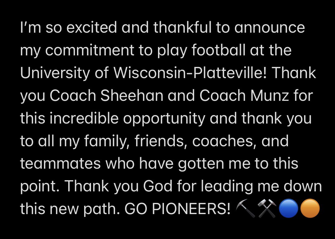 Platteville Football ‘28⚒️⛏️
<a href="/CoachSheehan12/">Patrick Sheehan</a> <a href="/Ryan_Munz/">Ryan Munz</a> <a href="/UWPlattFootball/">UW-Platteville Football</a> <a href="/Coach_Yos/">Brian Iossi</a> <a href="/CoachSco355/">Nicholas Scoliere</a> <a href="/CoachSaboFIST/">Kevin Sabo</a> <a href="/CoachMelvin49/">Coach Melvin</a> <a href="/CHSFootball100/">Central Rockets - Football</a>