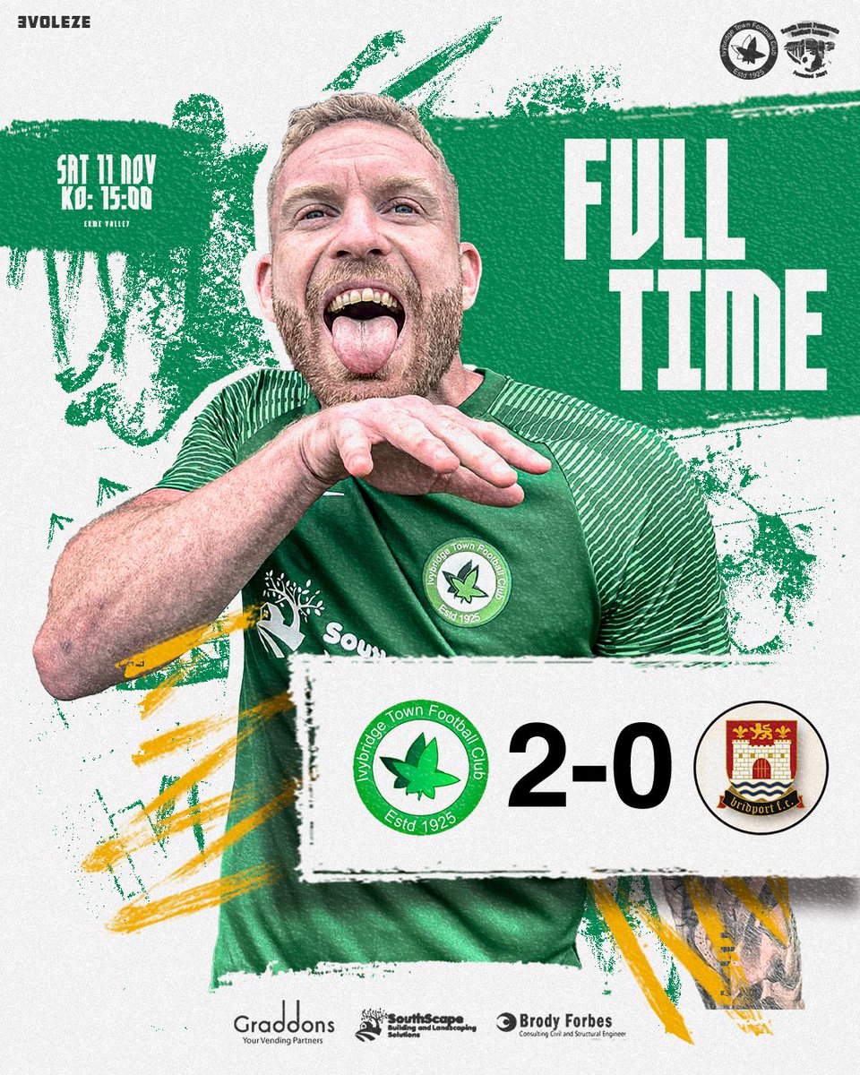Ivytownfc's tweet photo. ⚽️⏰FULL TIME⏰⚽️

And the final whistle has been blown. The ivies keep the unbeaten run going with a 2-0 will over @Bridportfc. 💚🖤💚 https://t.co/E3XZUMEuVj