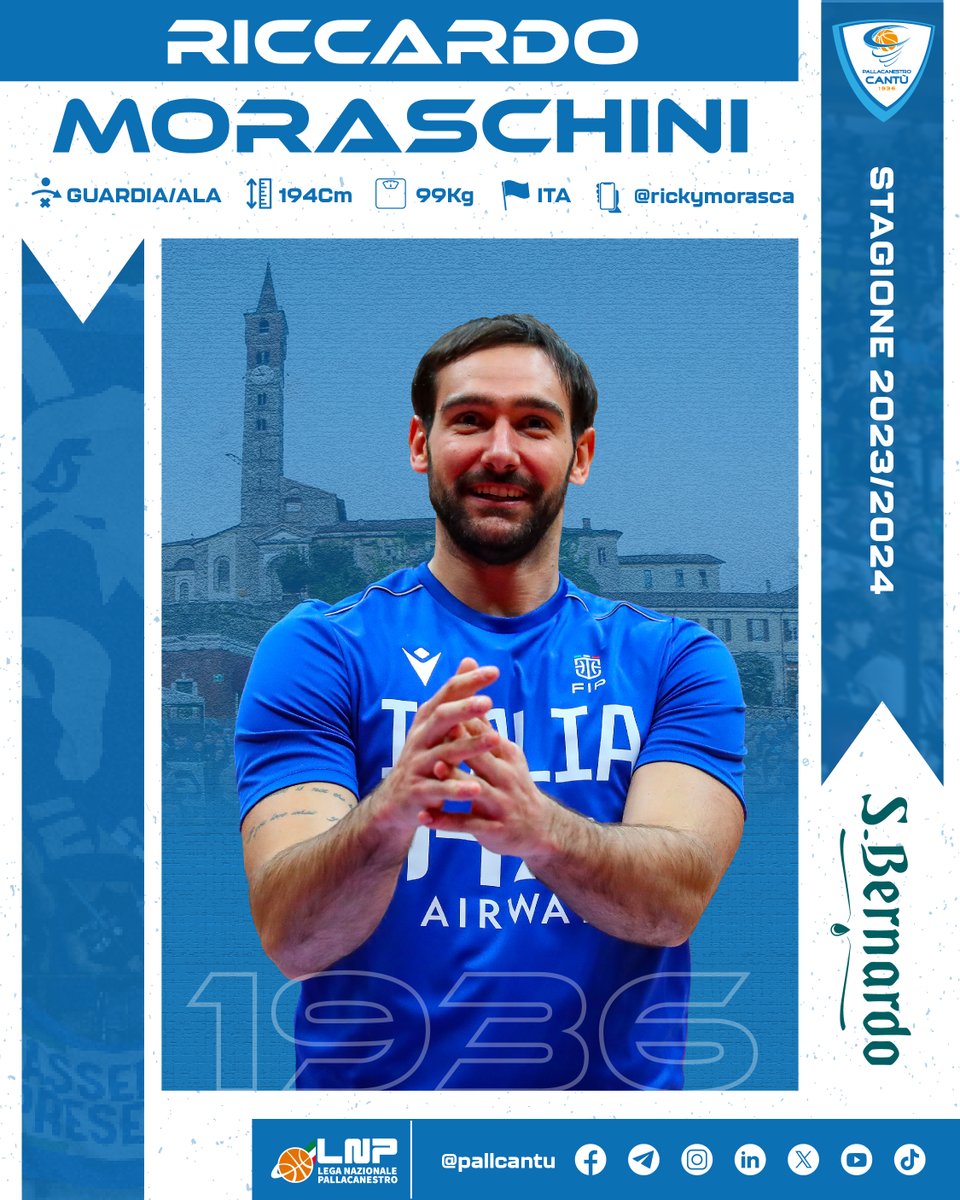 PallCantu's tweet photo. 🤯 𝗦Ì. Riccardo Moraschini è un giocatore dell'Acqua S.Bernardo. Benvenuto a Cantù 💙

Il comunicato ➡️ https://t.co/m5l0dxdpeN https://t.co/NFxXrE38lG