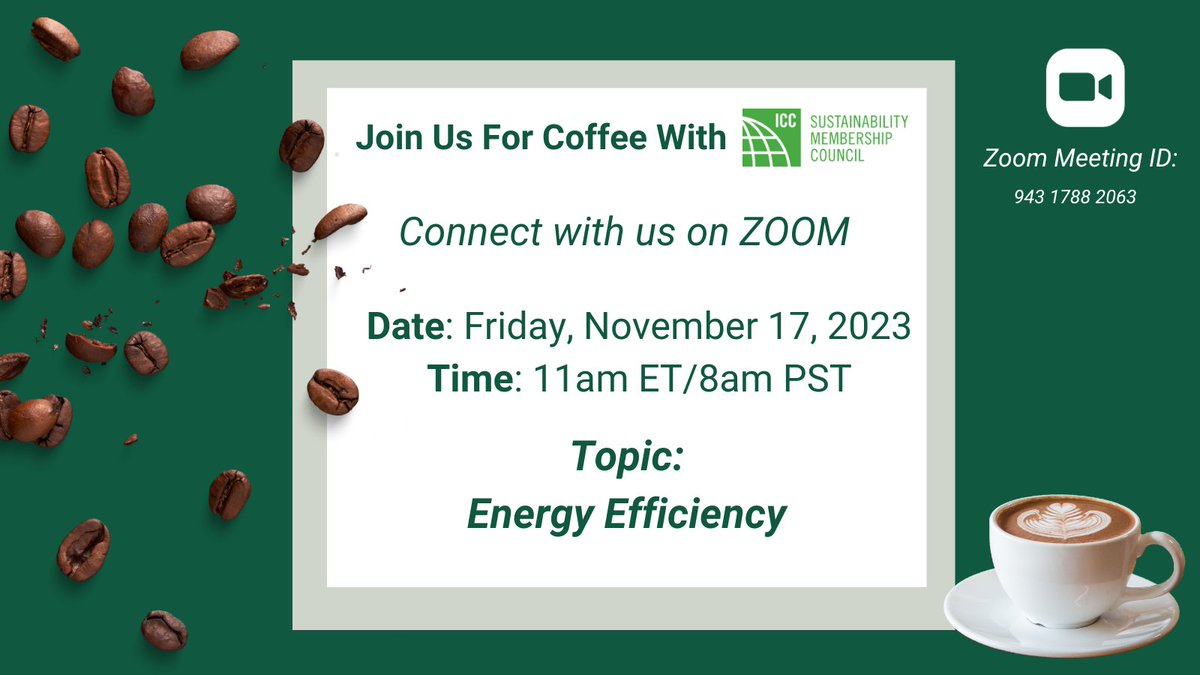 Are you interested in the Energy Code? Join <a href="/ICC_SMC/">ICC Sustainability Membership Council</a> Friday, November 17th @ 11am EST/8am PST as they present an update on the 2024 IECC &amp; to discuss the next steps in promoting energy efficiency &amp; sustainability in the built-environment. Attend here: zoom.us/j/94317882063