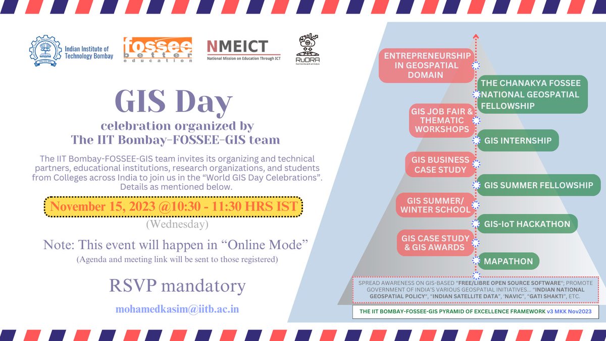 FOSSEE (@fossee) on Twitter photo #GISday2023 <a href="/iitbombay/">IIT Bombay</a> <a href="/FOSSEE/">FOSSEE</a>. For registrations, write to mohamedkasim@iitb.ac.in #GIS #FreeSoftware #Mapathon #Internship #SummerFellowship #GIScasestudy #job #skill #student #industry #academia #GISday2023 <a href="/iitbombay/">IIT Bombay</a> <a href="/FOSSEE/">FOSSEE</a>. For registrations, write to mohamedkasim@iitb.ac.in #GIS #FreeSoftware #Mapathon #Internship #SummerFellowship #GIScasestudy #job #skill #student #industry #academia