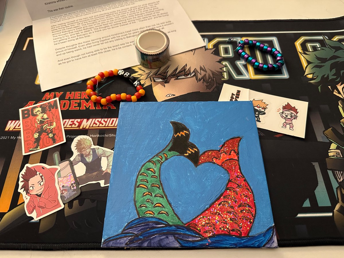 ShemiSheep's tweet photo. My @PRPostcards KiriBaku Halloween gift from @BGBakugo !!!!!!!!!!!! Thank you so much the fic was so cute and I screeched (with joy) when I pulled the mermaid painting out 🩷🩷🩷🩷🩷🩷 https://t.co/54pDA7MeYg